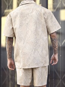 Devon Thys 男士夏季度假熱帶印花短袖襯衫與短褲海灘套裝，假期 - 米色 - 查看 2
