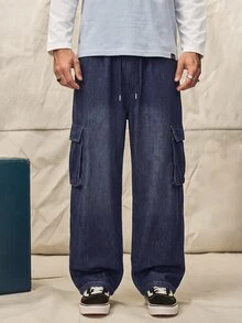 Norleigh Men's Spring Autumn Thin Loose Casual Jeans Straight Leg Pants - Blue - View 2