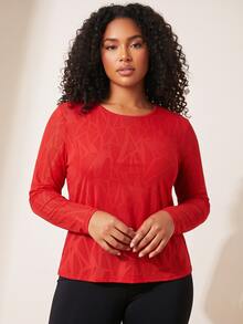 SHEIN Core Rhythm Plus Size Women One-Piece Solid Red Long Sleeve Sports T-Shirt & Tank Top Fall - Red - View 4