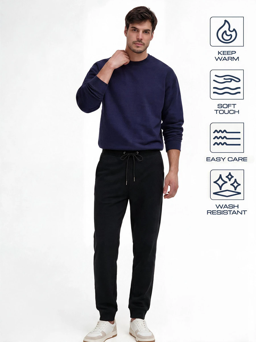 TekDrob Viscose Blend Sweat Jogger With Soft Touch, Keep Warm, Slant Pockets And Drawstring Waistband - Black - View 1