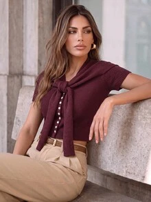 Anewsta 2026 New Elegant Elegant Tie-Up Slimming Sleeveless Design Sweater 2 Pieces Set - Purple - View 2