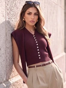 Anewsta 2026 New Elegant Elegant Tie-Up Slimming Sleeveless Design Sweater 2 Pieces Set - Purple - View 1