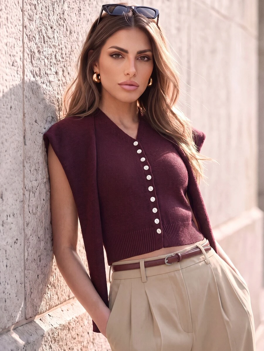 Anewsta 2026 New Elegant Elegant Tie-Up Slimming Sleeveless Design Sweater 2 Pieces Set - Purple - View 1