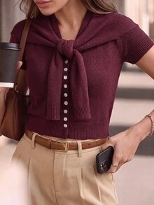 Anewsta 2026 New Elegant Elegant Tie-Up Slimming Sleeveless Design Sweater 2 Pieces Set - Purple - View 8