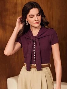 Anewsta 2026 New Elegant Elegant Tie-Up Slimming Sleeveless Design Sweater 2 Pieces Set - Purple - View 4