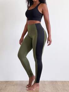 SHEIN Core Rhythm Plus Size Women's One-Piece Solid Color Sexy Sports Leggings, Plus Size Women's Sports Base Layer Pants - Green - View 3