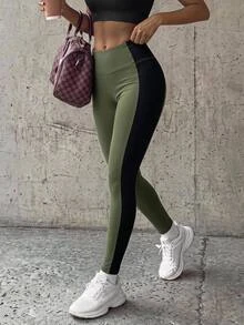 SHEIN Core Rhythm Plus Size Women's One-Piece Solid Color Sexy Sports Leggings, Plus Size Women's Sports Base Layer Pants - Green - View 2