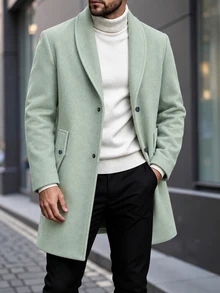 Manfinity Homme Men's Solid Color Casual Long Sleeve Overcoat With Pocket Design, Suitable For Daily Commute Wear, Also An Ideal Gift For Boyfriend And Husband - Green - View 1