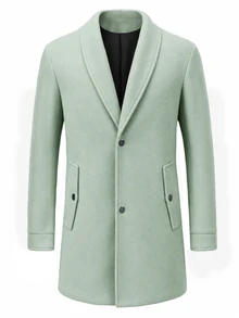 Manfinity Homme Men's Solid Color Casual Long Sleeve Overcoat With Pocket Design, Suitable For Daily Commute Wear, Also An Ideal Gift For Boyfriend And Husband - Green - View 4
