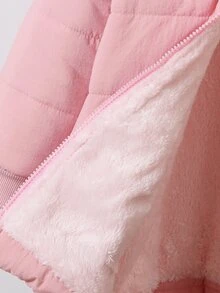 SHEIN Elladie kids 女童拉鍊連帽毛絨內裡加厚外套 女童女孩外套 童裝女童冬秋季夾克開襟衫 - 粉色 - 查看 8