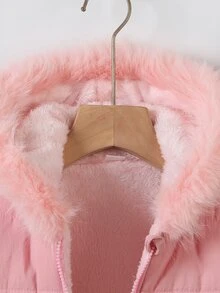 SHEIN Elladie kids 女童拉鍊連帽毛絨內裡加厚外套 女童女孩外套 童裝女童冬秋季夾克開襟衫 - 粉色 - 查看 9