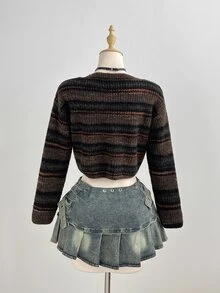 Elamini 女款時尚百搭V領漸層日常通勤酷感套頭毛衣，秋冬款 - 彩色 - 查看 2