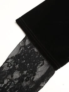 SHEIN 青少年女孩秋冬抓絨內裡保暖對比蕾絲飾邊圓領長袖寬鬆T恤休閒通勤優雅街頭風復古Y2K萬聖節日常穿搭 - 黑色 - 查看 4