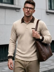 Manfinity CasualCool 男士休閒百搭日常穿著 Polo 衫 - 卡其色 - 查看 4
