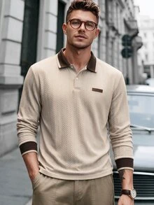 Manfinity CasualCool 男士休閒百搭日常穿著 Polo 衫 - 卡其色 - 查看 3
