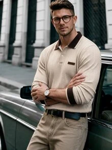 Manfinity CasualCool 男士休閒百搭日常穿著 Polo 衫 - 卡其色 - 查看 6