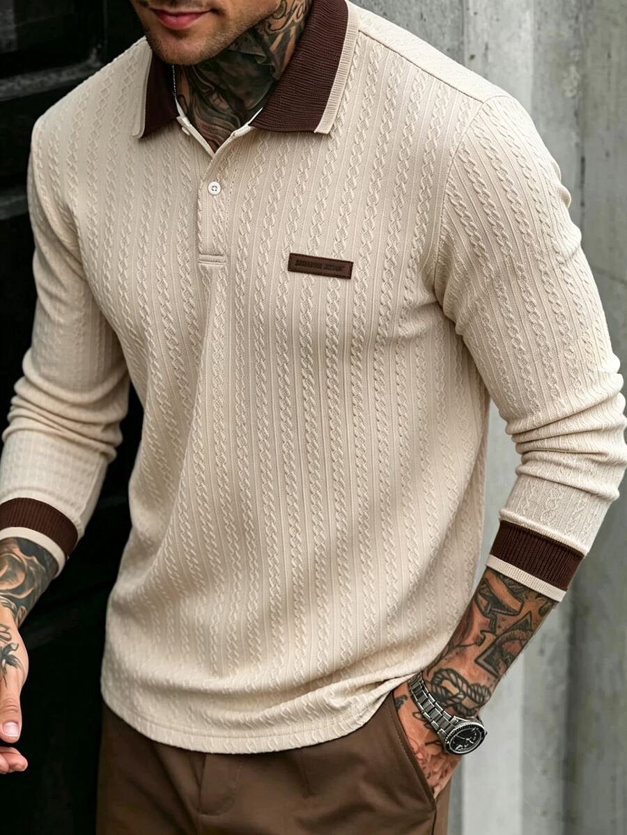 Manfinity CasualCool 男士休閒百搭日常穿著 Polo 衫 - 卡其色 - 查看 1
