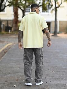Devon Thys 宽松男式顶缝抽绳腰工装牛仔裤 - 淺灰色 - 查看 2