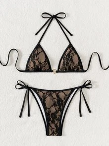 SHEIN Swim Women 2 Pieces Bikini Set, Casual And Fashionable For Daily Wear Summer - Black - View 6