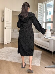 DAZY Hooded Teddy Bear Bathrobe Pajama, For Fall, Winter - Black - View 8
