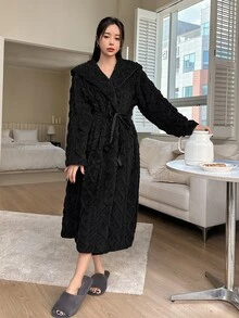 DAZY Hooded Teddy Bear Bathrobe Pajama, For Fall, Winter - Black - View 6
