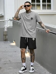 Devon Thys 男士简约Logo休闲短袖圆领套装，灰色和黑色 - 彩色 - 查看 1