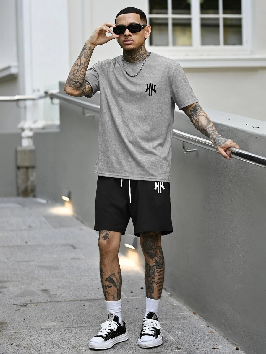 Devon Thys 男士简约Logo休闲短袖圆领套装,灰色和黑色 - 彩色 - 查看 1