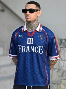 Devon Thys 男士字母與數字印花休閒百搭日常旅行短袖 Polo 衫運動衫 - 彩色 - 查看 4