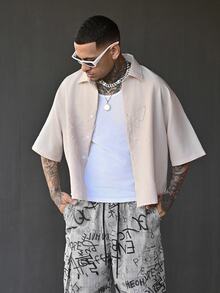 Devon Thys Quần thể thao nam phong cách punk đường phố thời trang, họa tiết rằn ri toàn thân, món đồ thiết yếu, quần ống rộng phong cách đường phố cá tính. - Xám - Xem 9