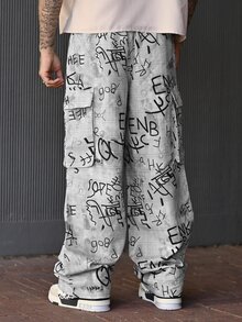 Devon Thys Quần thể thao nam phong cách punk đường phố thời trang, họa tiết rằn ri toàn thân, món đồ thiết yếu, quần ống rộng phong cách đường phố cá tính. - Xám - Xem 3
