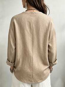 Linhara CURVE Plus Size Woven Casual Office-Style Autumn Shirt Fall - Apricot - View 2