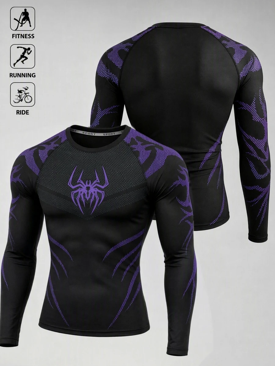 Gym Rark Men's Sports T-Shirt Spider Pattern Print Urban Renaissance Street Style Pullover Casual Fashion Creative Personalized Streetwear - Black - View 1