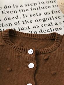 SHEIN Baby Girl Autumn/Winter Single-Breasted Ruffle Cuff Knit Cardigan - Brown - View 4