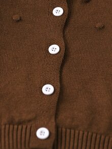 SHEIN Baby Girl Autumn/Winter Single-Breasted Ruffle Cuff Knit Cardigan - Brown - View 5