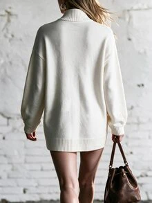 Penseblé Elegant High Neck Single-Breasted Long Sleeve Cardigan For Women - White - View 2