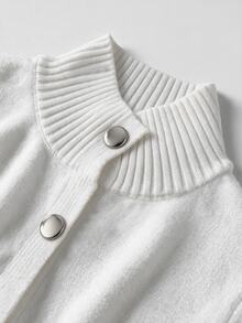 Penseblé Elegant High Neck Single-Breasted Long Sleeve Cardigan For Women - White - View 5