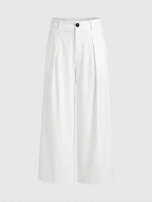 AXEPEAK Men's Casual Everyday Workwear Pleated Loose Wide-Leg Pants, Solid Color Versatile - White - View 2