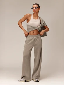 GLOWMODE Soft-Brushed Modal Just Relax Ribbed Sweatpants With Back Detail & Embossed Logo Regular Fit Daily Casual Travel Vacation Wear - Khaki - View 6