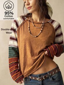 Bohemela Women's Colorblock Casual Daily Long Sleeve T-Shirt - Multicolor - View 2