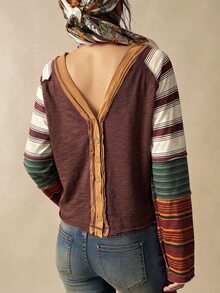 Bohemela Women's Colorblock Casual Daily Long Sleeve T-Shirt - Multicolor - View 6