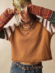 Bohemela Women's Colorblock Casual Daily Long Sleeve T-Shirt - Multicolor - View 5