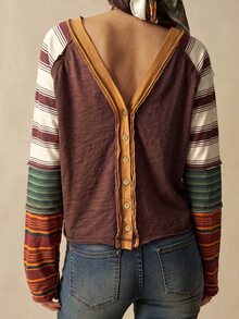 Bohemela Women's Colorblock Casual Daily Long Sleeve T-Shirt - Multicolor - View 7