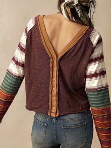 Bohemela Women's Colorblock Casual Daily Long Sleeve T-Shirt - Multicolor - View 4