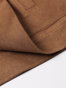 Calvornis Men Zip Up Suedette Motorcycle Jacket, Plain, Long Sleeve, Going Out, Casual, Boyfriend Gift Fleece, Winter - Brown - View 4