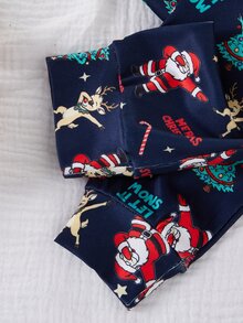 Santa Claus Tween Boy Autumn/Winter Pajamas Snug Fit Short Sleeve Long Pants Christmas Reindeer - Navy Blue - View 7