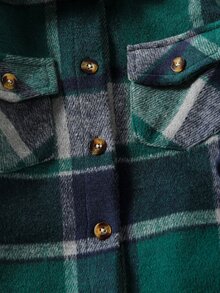 SHEIN Elladie kids 女童春秋日常復古格紋襯衫外套與休閒簡約細肩帶背心修身長褲兩件套 - 綠色 - 查看 5