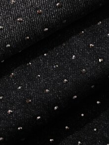 DAZY Women's Regular Mid-Waist Rhinestone Loose Straight Leg Long Pants Street Casual Brown Denim Fall - Black - View 7