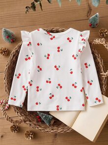 Cozy Pixies Baby Girl Baby Girl Knitted Cherry Fruit Pattern Flutter Sleeve Round Neck Long Sleeve T-Shirt - Multicolor - View 3