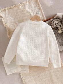 Young Girls Winter New Thermal Lined Cable Knit Sweater, Fashion Casual Beige Chunky Knit Pullover - White - View 2