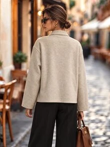 Editum Women's Solid Color Casual French Elegant Versatile Daily Wear Wool Blend Jacket Everyday Beige Winter/Fall Christmas Office - Apricot - View 3